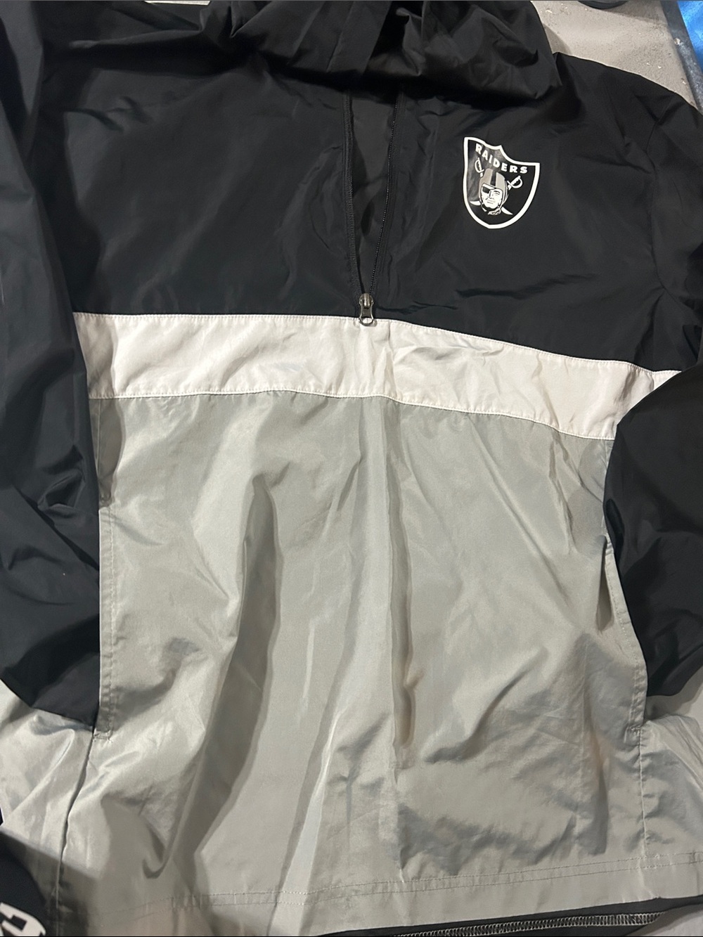 NFL Raiders Black, White and Gray Colorblock Windbreaker Jacket